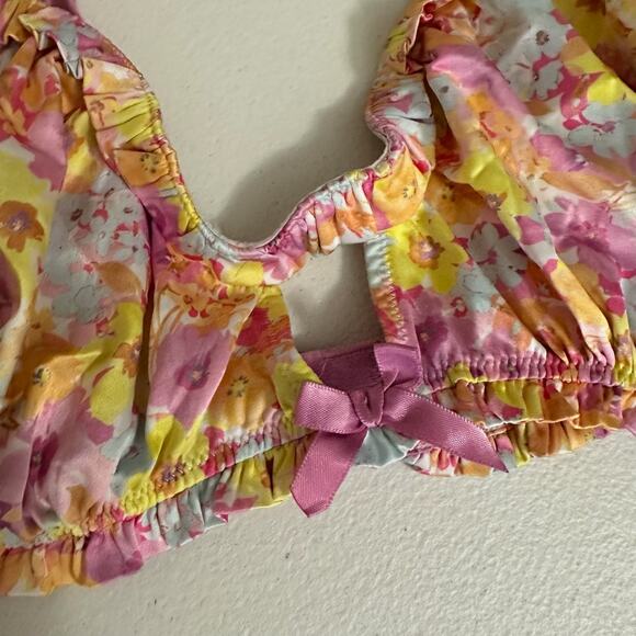 FOR LOVE & LEMONS Pastel Punch Bra Pink Yellow Floral Ruffled Lingerie - Picture 5 of 11